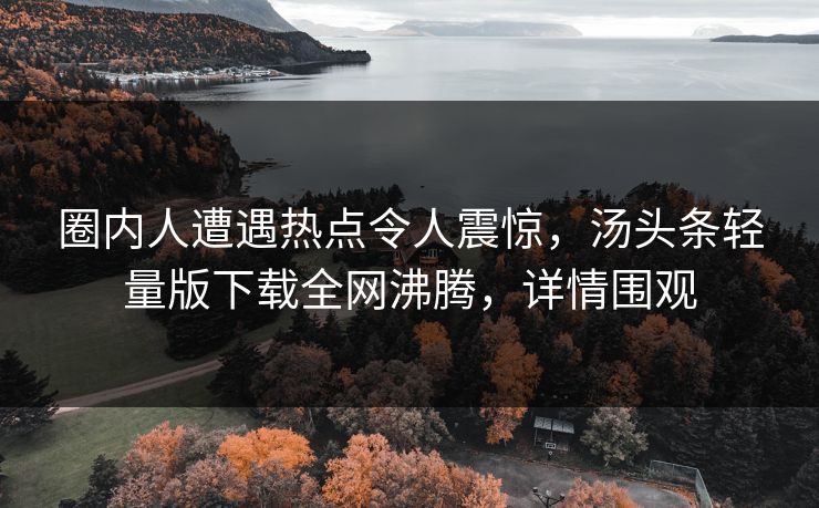 圈内人遭遇热点令人震惊，汤头条轻量版下载全网沸腾，详情围观