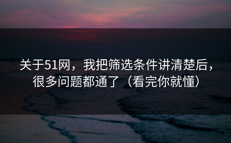 关于51网，我把筛选条件讲清楚后，很多问题都通了（看完你就懂）